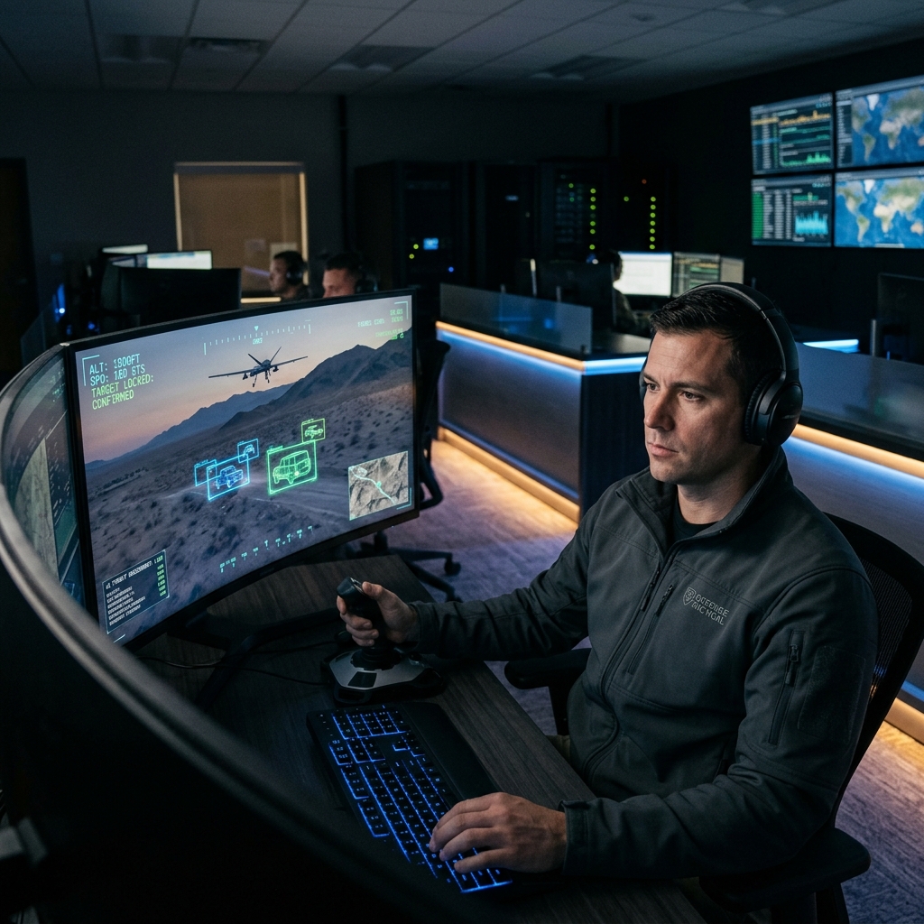 illustration of Digital overlay on a military drone interface AI in the Kill Chain