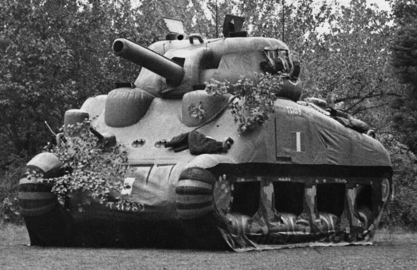 Inflatable Dummy Sherman Tank, WWII Inflatable dummy Sherman tank used by Allied forces for deception in World War II