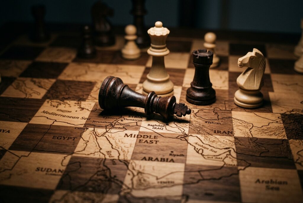 The Peril of Hubris: How Overconfidence Leads to Military Defeat in the US-Iran Conflict 2 A fallen chess piece symbolizing a strategic military defeat.